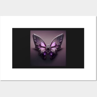 crystal butterfly, purple and diamond Posters and Art